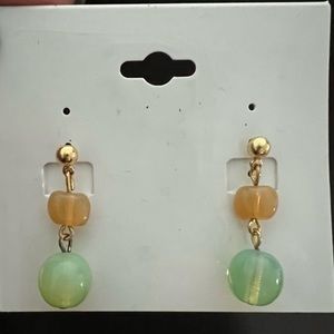 Earrings - Light Grn & Amb‎ Glass Beads